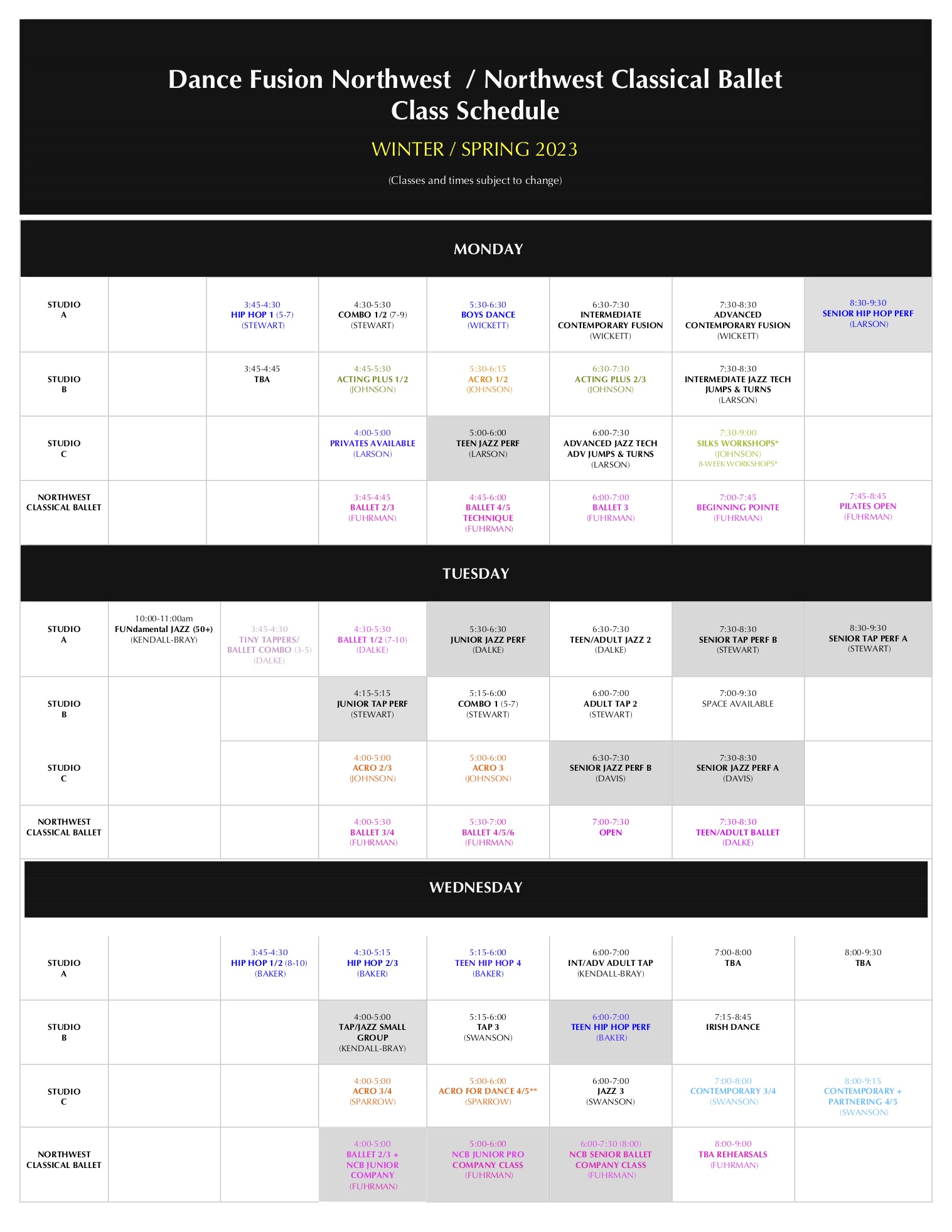 Dance Schedule - Dance Fusion NW Dance Studio